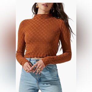 Women's Brown Textured Long Sleeve Top